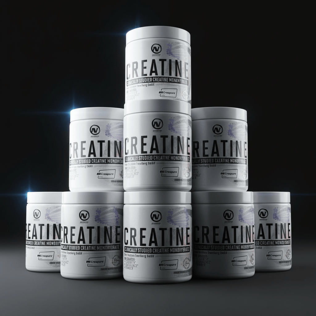 Pile of Nutristat Creatine Monohydrate 300g jugs stacked together