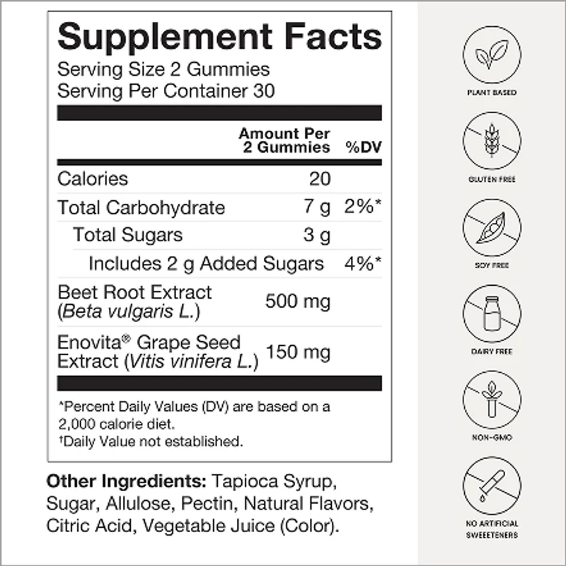 HumanN SuperBeets Heart Gummies Supplement Facts panel