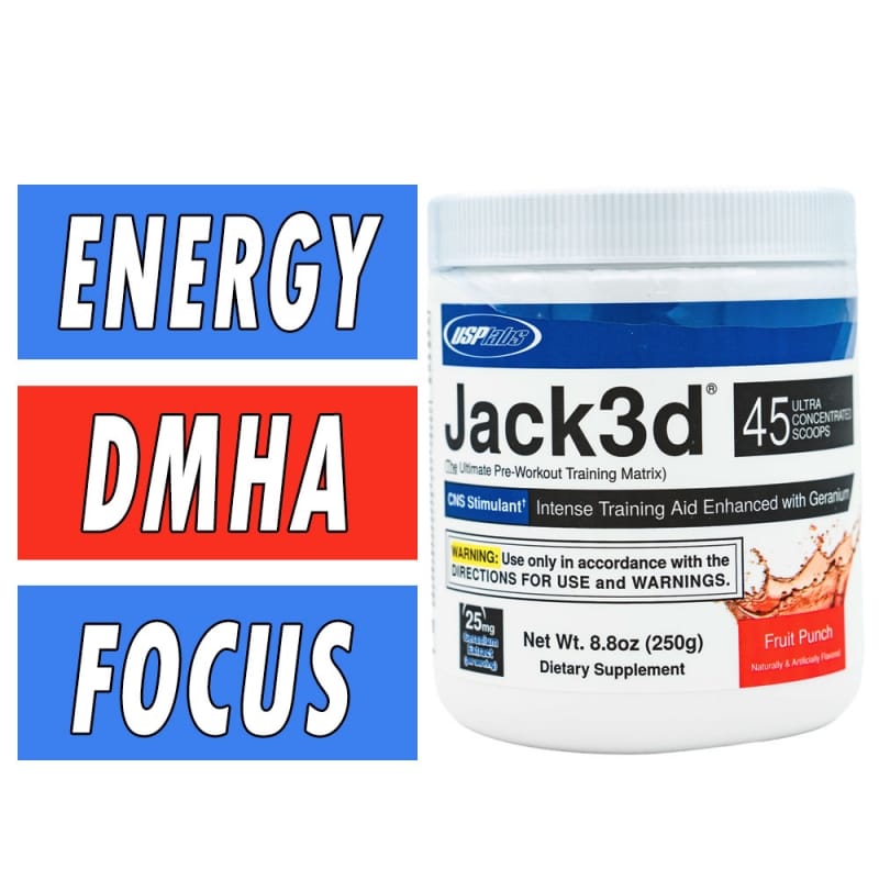 Jack3d pre-workout supplement for energy, focus, and DMHA.