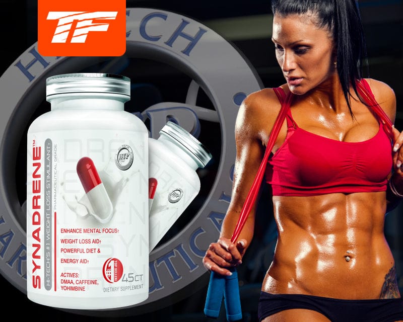 Synadrene weight loss supplement with fit woman and pills