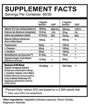 NooLean supplement facts label