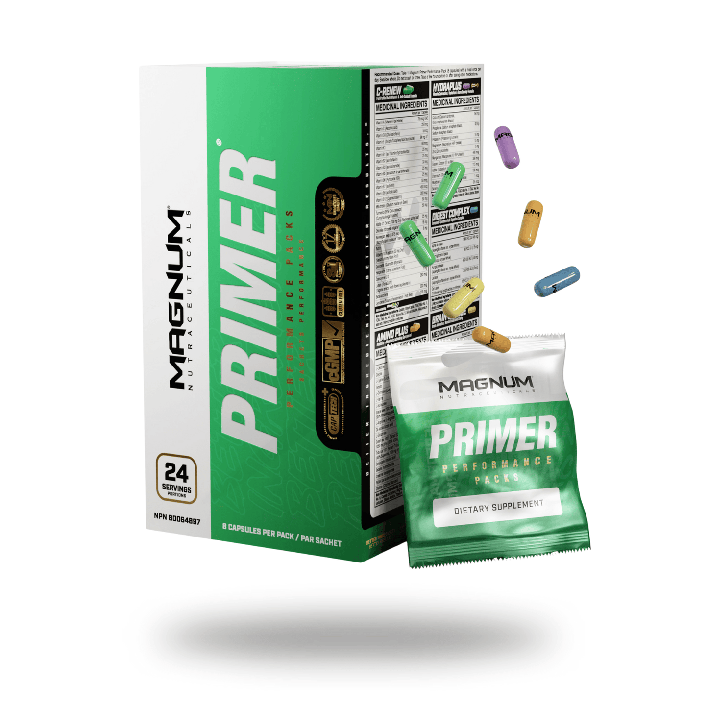 Magnum Primer multivitamin box and supplement pills
