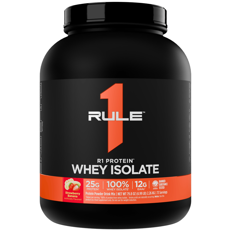 Rule 1 Whey Isolate Strawberry Banana Protein - Front