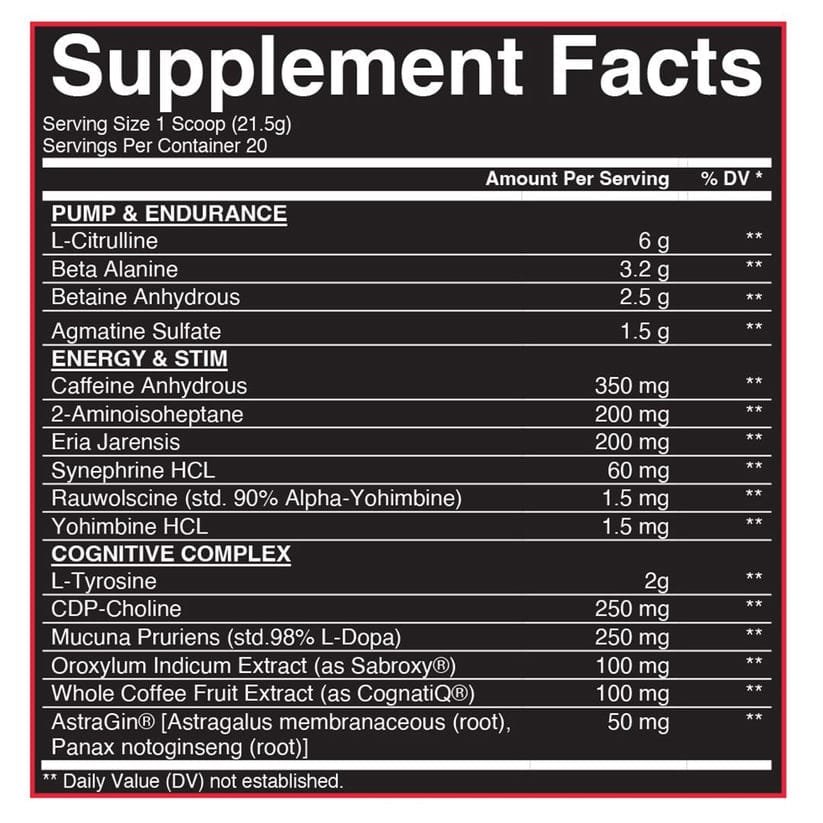 Condemned Labz Winter Chill pre-workout supplement facts