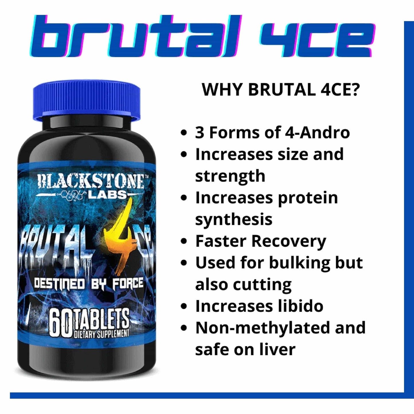 Brutal 4ce supplement bottle with benefits listed.