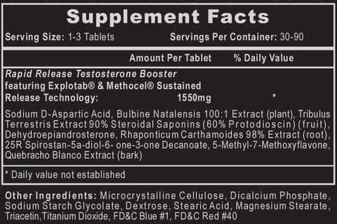 Bulasterone 90ct Supplement Facts Panel