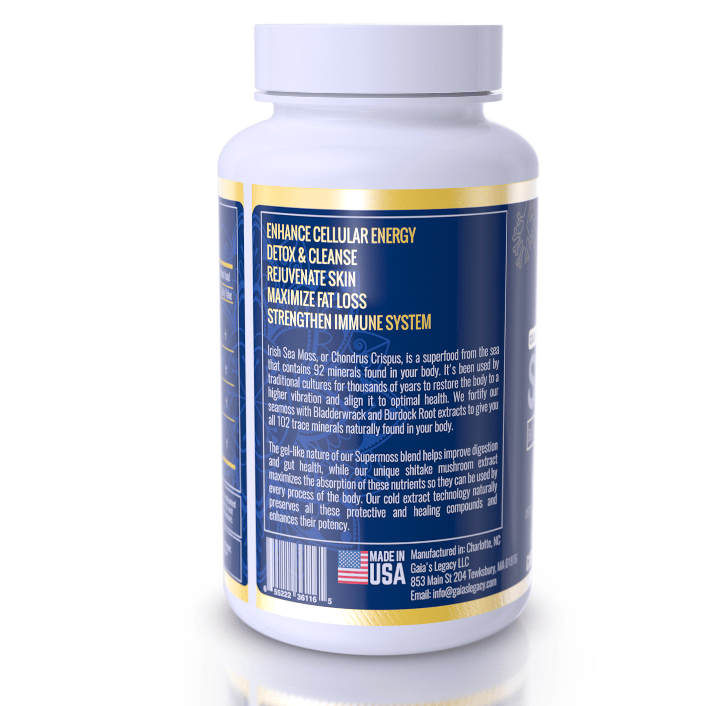 Gaia's SupperMoss supplement bottle rear view