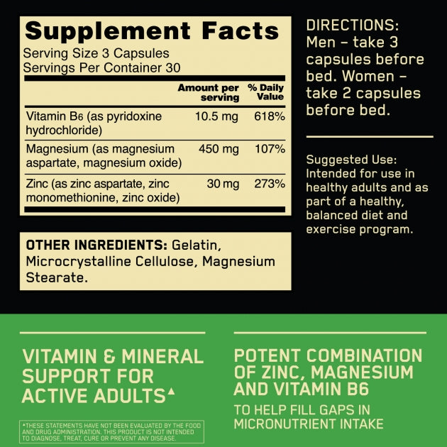 ZMA supplement facts label