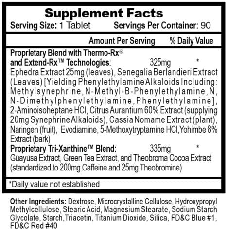 Lipodrene Hardcore 25 Supplement Facts