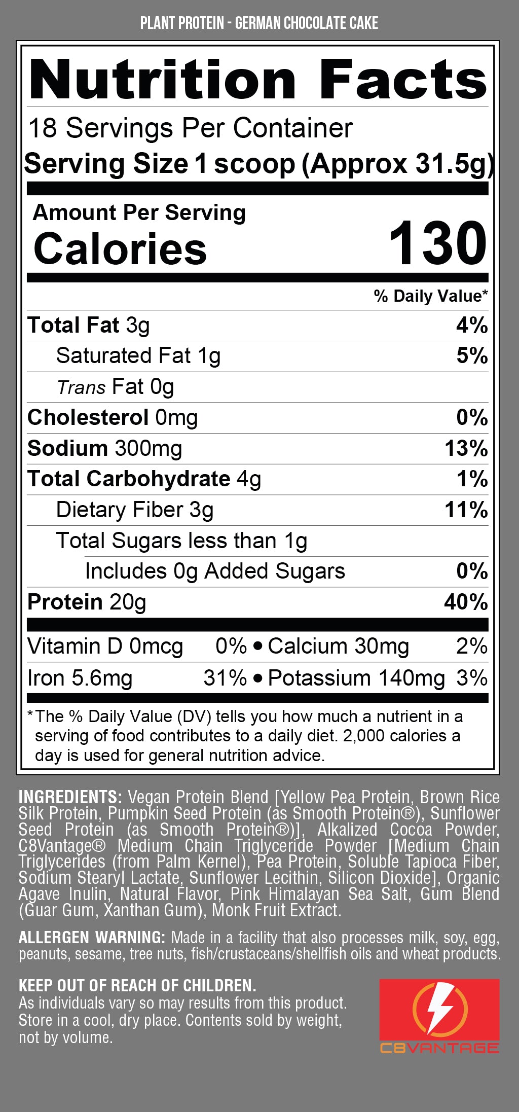 Nutrex Plant Protein 1 LB Facts