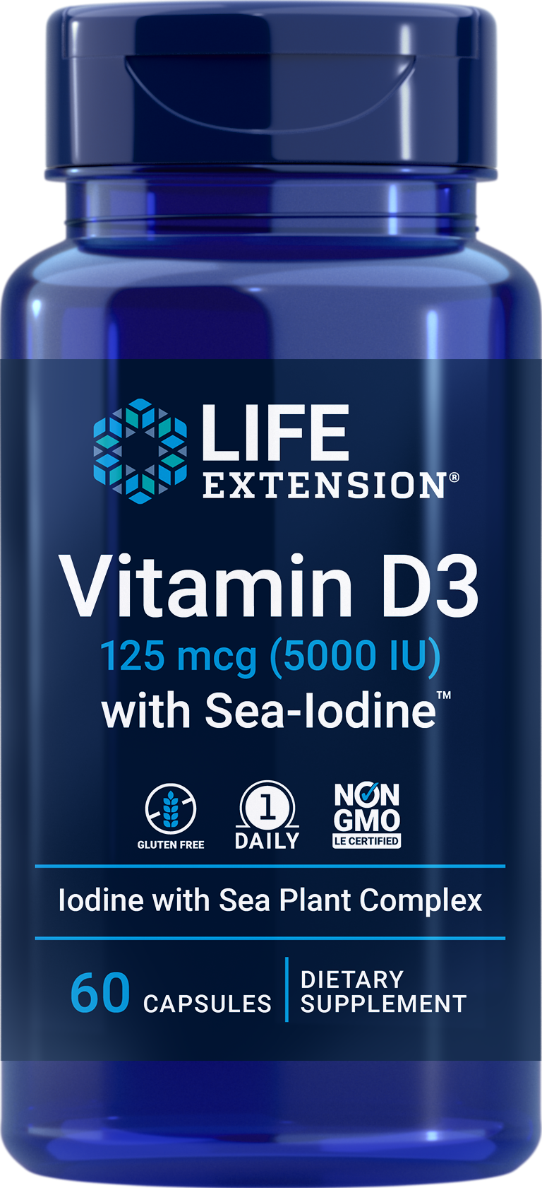 Life Extension Vitamin D3 with Sea-Iodine 125mcg (5000 IU) 60Caps