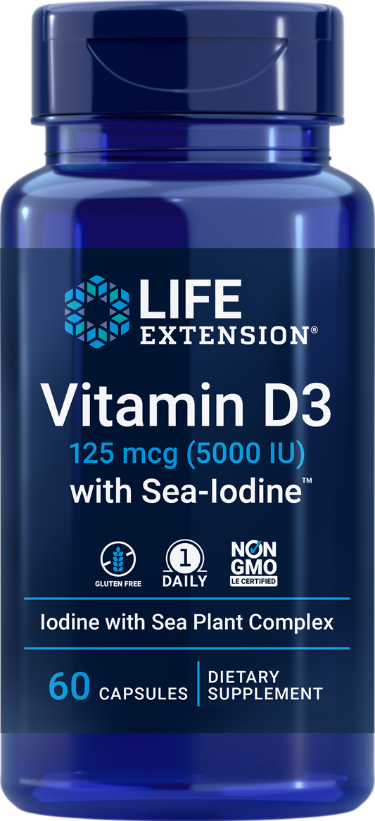 Life Extension Vitamin D3 with Sea-Iodine 125mcg (5000 IU) 60Caps