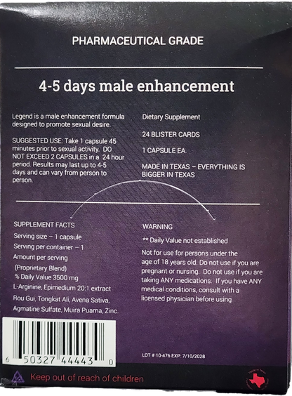 Legend Male Enhancement - Natural Performance Support Supplement (1 Capsule)