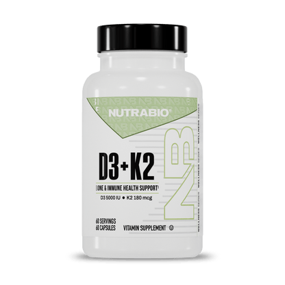 NutraBio Vitamin D3 + K2 - 5000 IU D3 & 180 mcg K2 MK-7 (60 Caps)