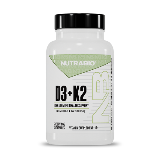 NutraBio Vitamin D3 + K2 - 5000 IU D3 & 180 mcg K2 MK-7 (60 Caps)