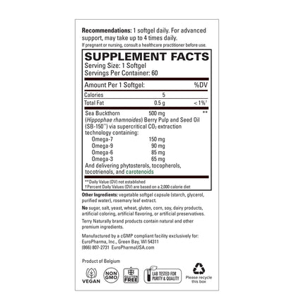 Supplement facts panel for softgel capsules.