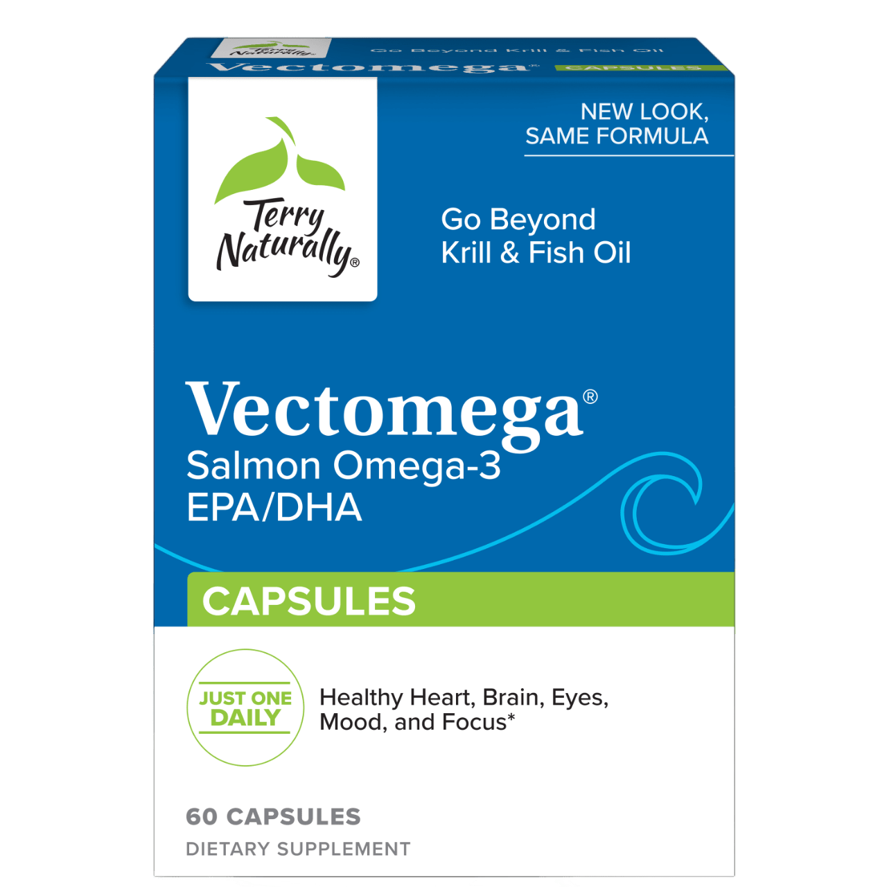 Box of Vectomega Salmon Omega-3 capsules.
