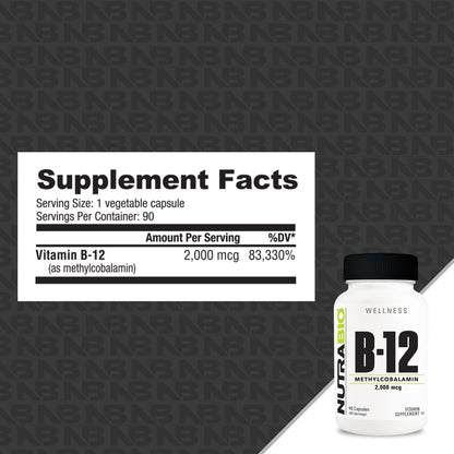 NutraBio B-12 Methylcobalamin (90 Caps)