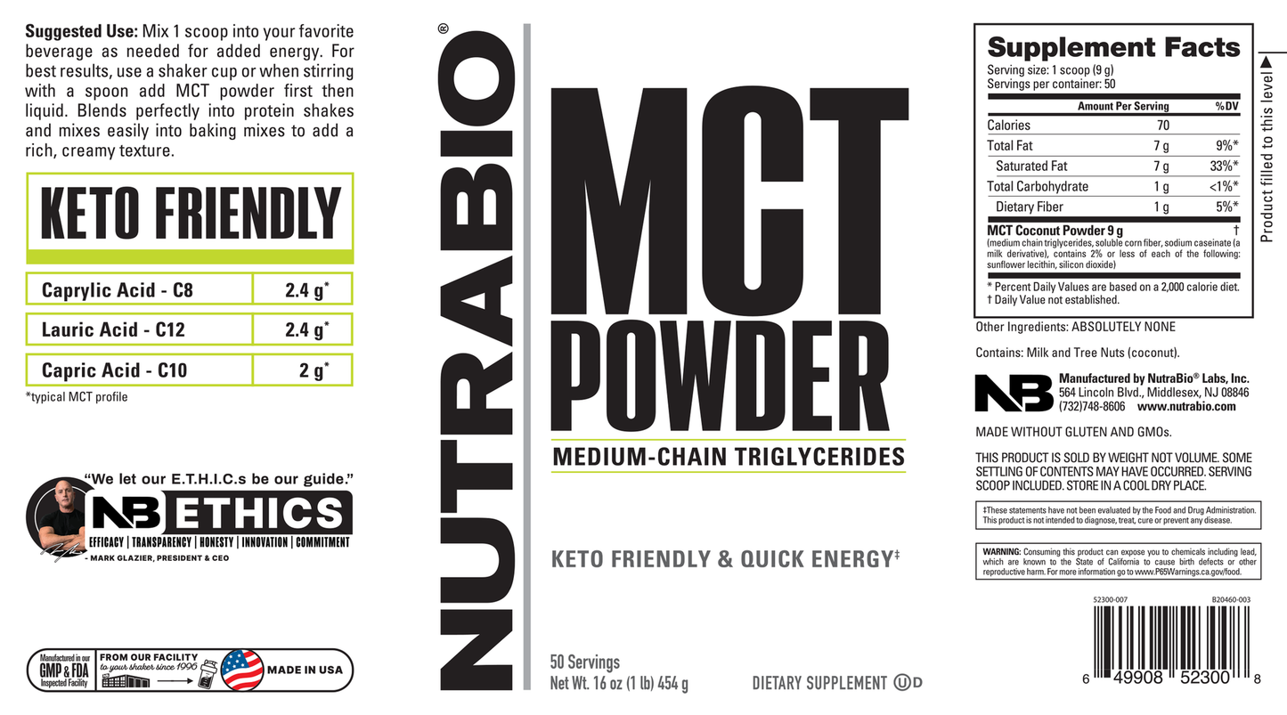 NutraBio MCT Powder (1Lb)