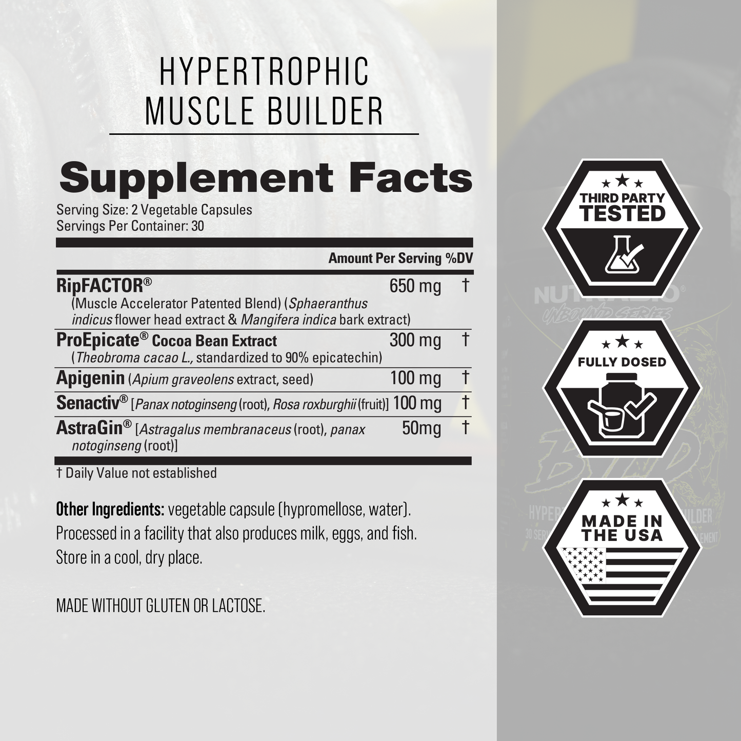 Nutrabio Unbound Series BYLD Hypertrophic Muscle Builder (60 Caps)