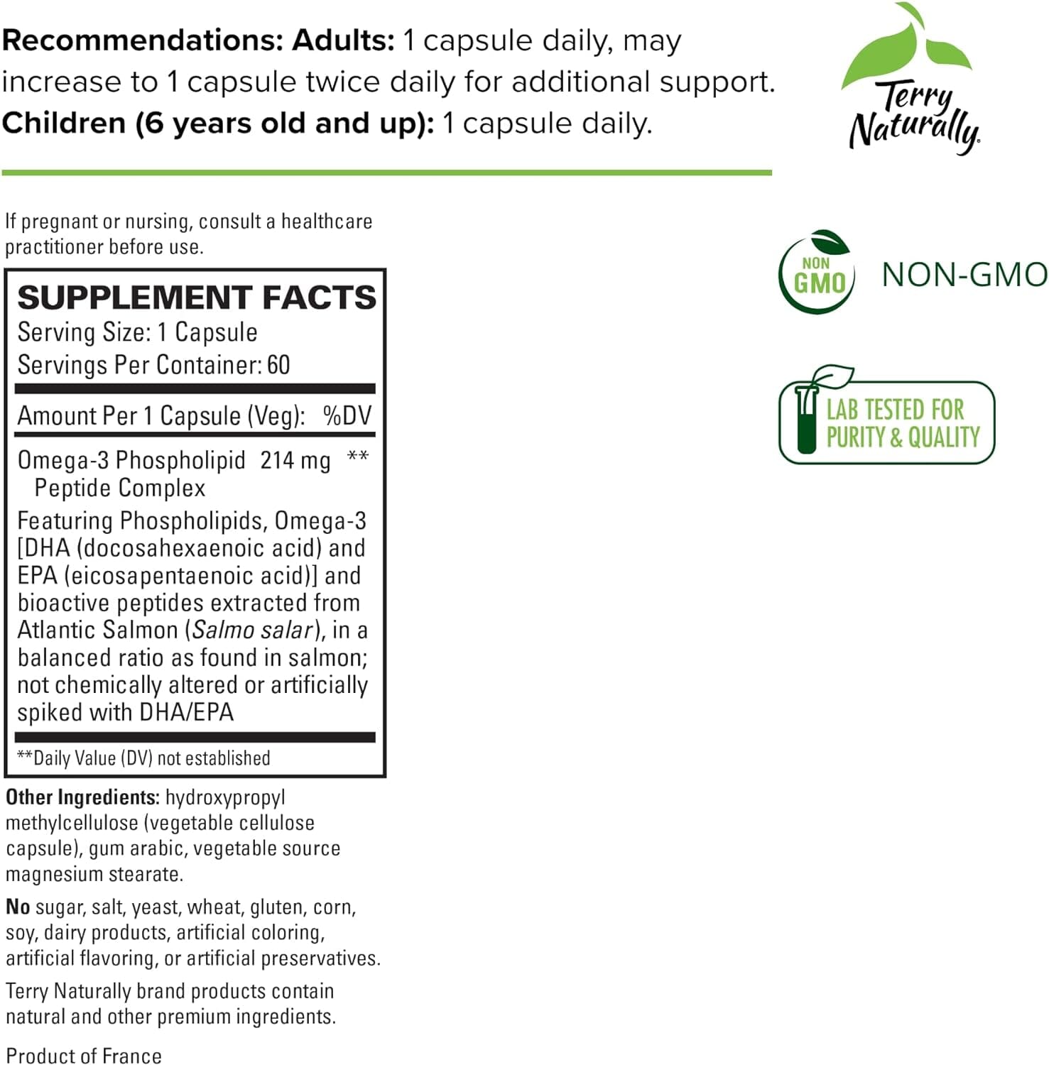 Terry Naturally Omega-3 Phospholipid supplement facts