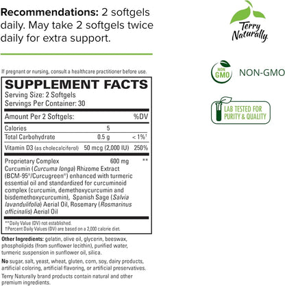 Terry Naturally supplement facts label for 2 softgels