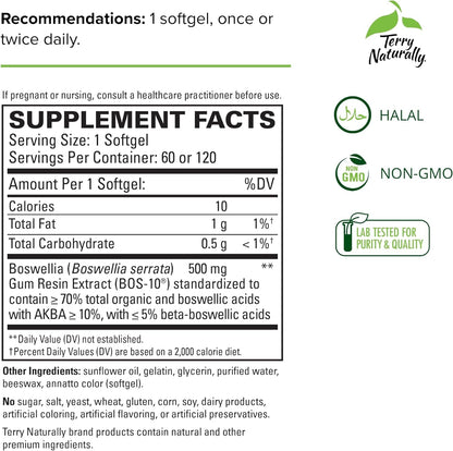 Terry Naturally Boswellia softgel supplement facts