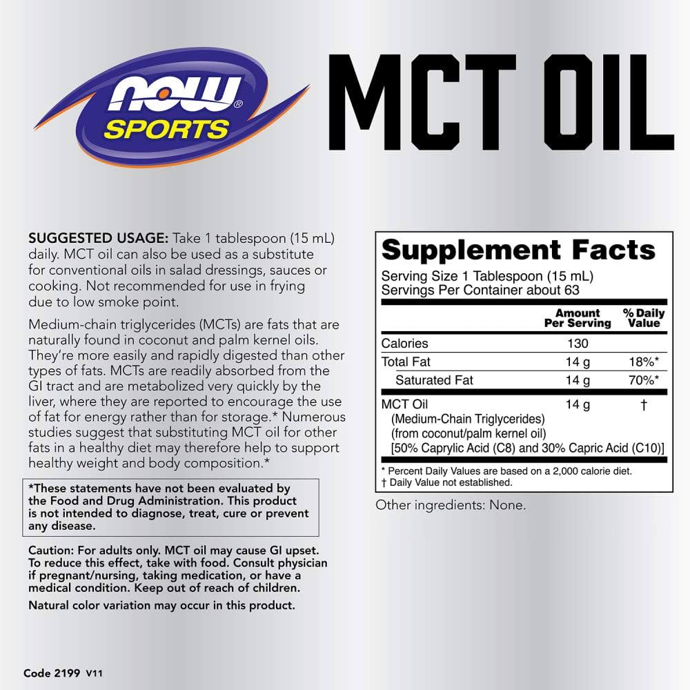 Now Sports MCT Oil Supplement Facts