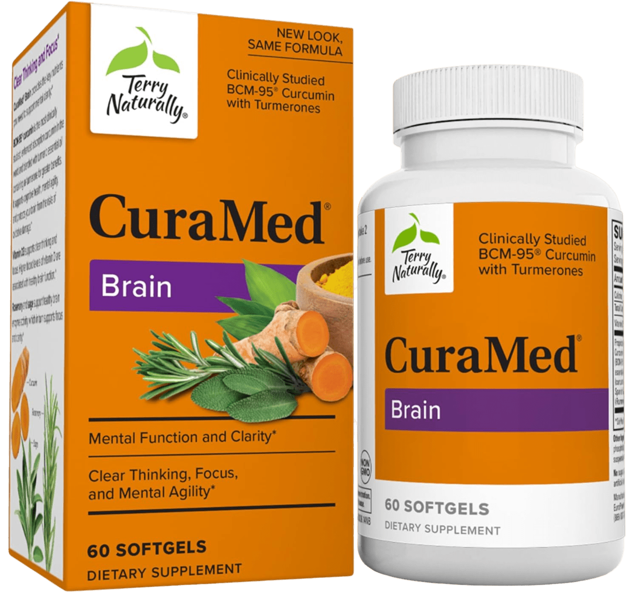 CuraMed Brain supplement with turmeric for mental function and clarity.
