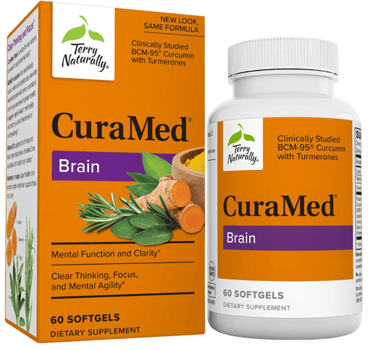 CuraMed Brain supplement with turmeric for mental function and clarity.