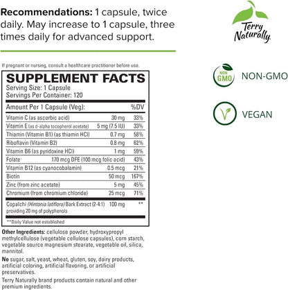 Terry Naturally supplement facts, vegan, non-GMO.