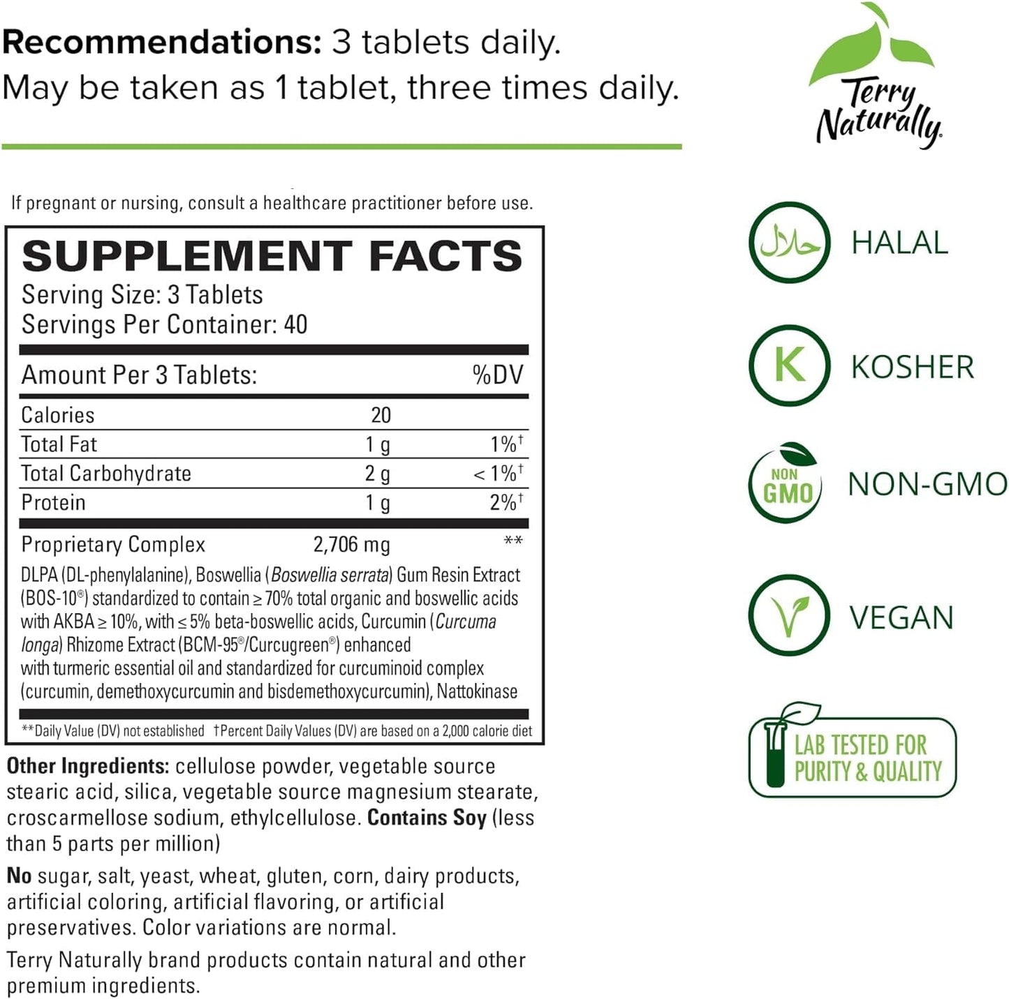 Terry Naturally Supplement Facts Label