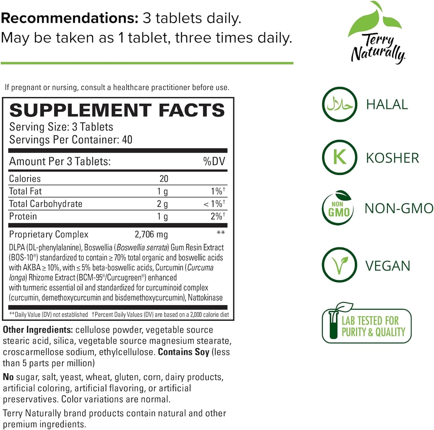 Terry Naturally Supplement Facts Label
