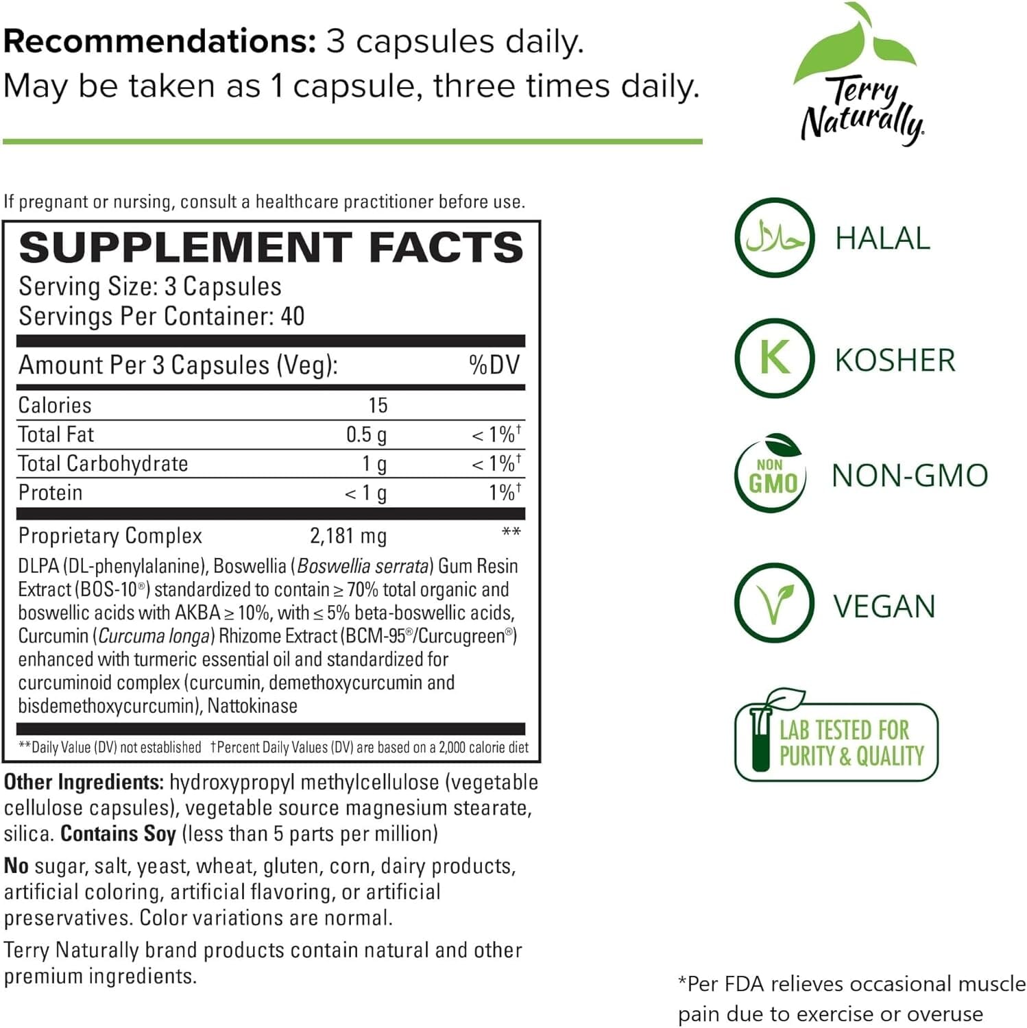 Terry Naturally supplement facts label