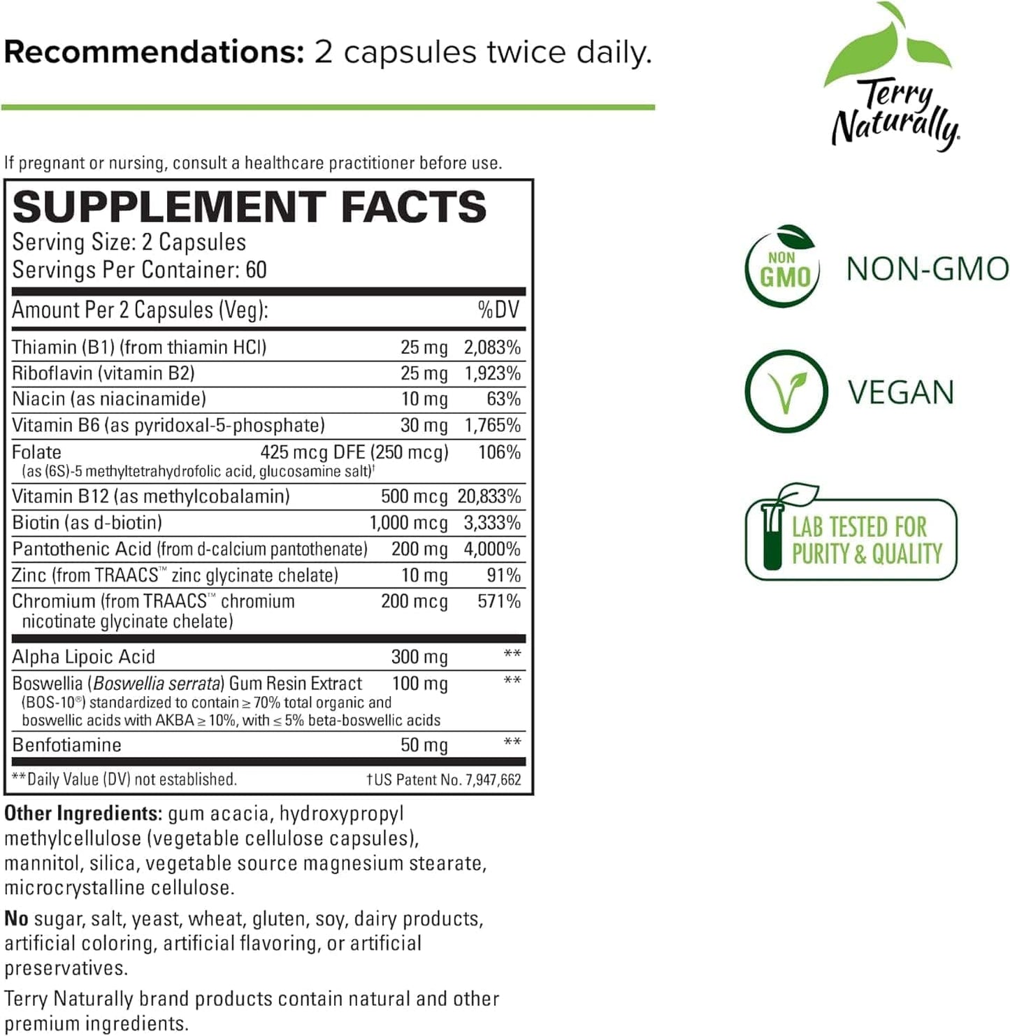 Terry Naturally supplement facts label