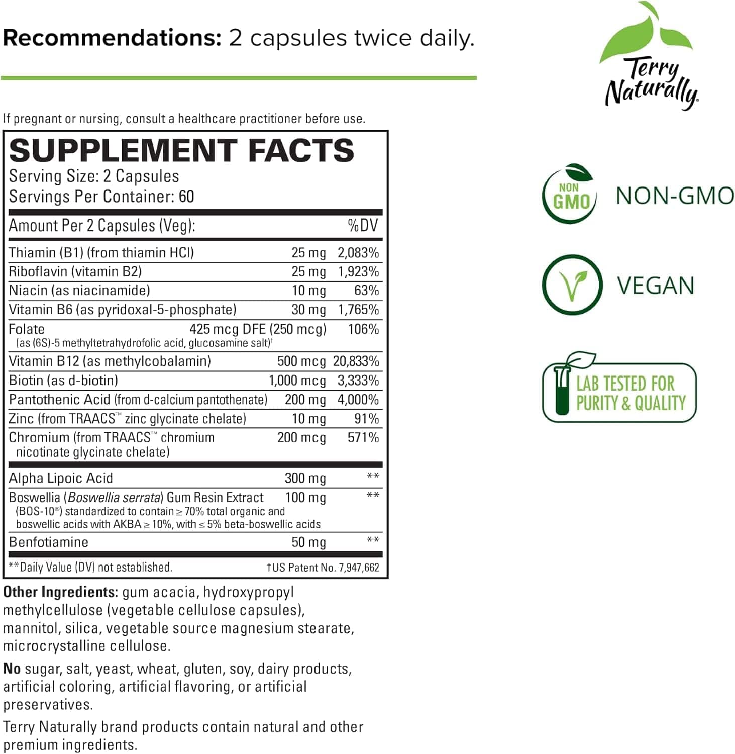 Terry Naturally supplement facts label