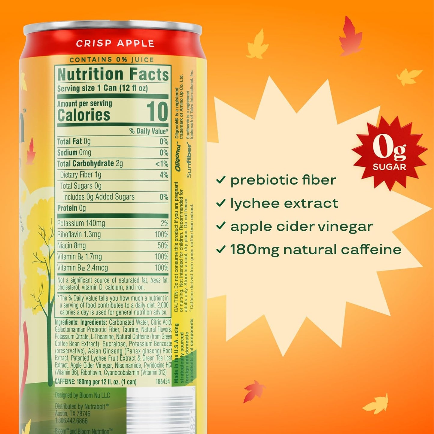 Crisp Apple Juice Can with 0g Sugar, 10 Calories, and 180mg Caffeine
