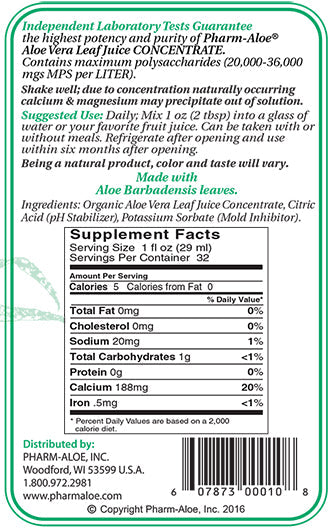 Pharm-Aloe Aloe Vera Juice 4x Concentrate - Pure Inner Leaf Gel