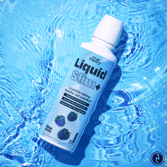 True Theory Liquid Slim+ blue razz bottle in water