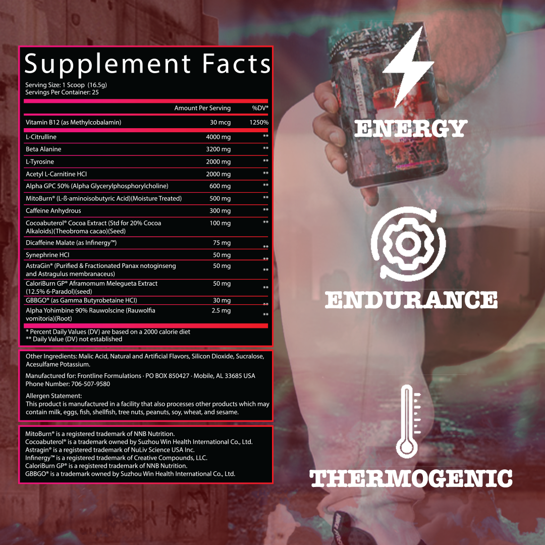 Supplement facts for energy, endurance, & thermogenic supplement
