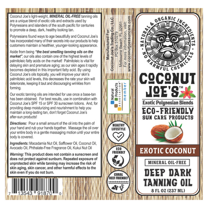Coconut Joe's Mineral Oil-Free Deep Dark Tanning Oil 8 FL OZ Exotic Coconut