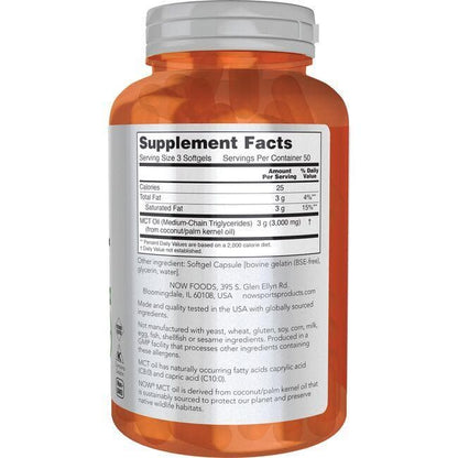 NOW Foods MCT Oil supplement facts label