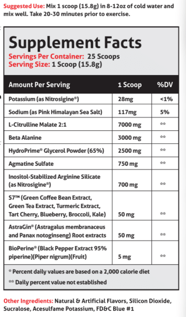 Pumpageddon Supplement Facts Nutrition Label