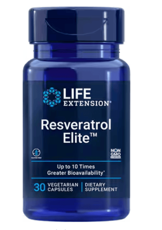 Life Extension Resveratrol Elite supplement bottle, screenshot April 30, 2025.