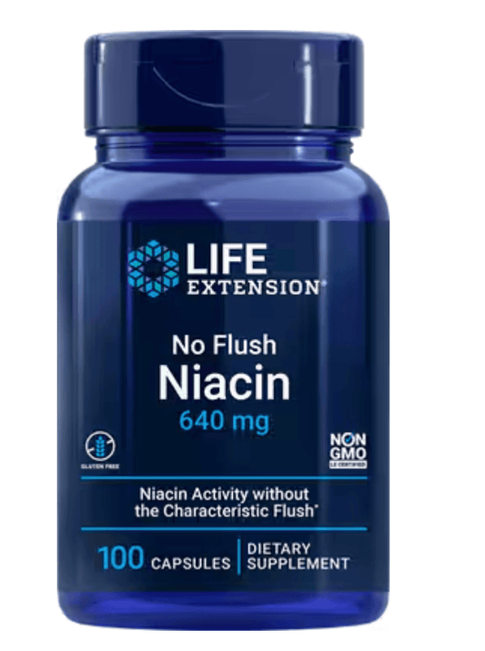 Screenshot of Life Extension No Flush Niacin 640mg bottle.