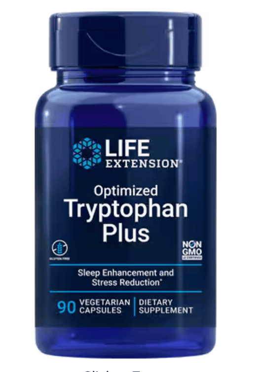Life Extension Optimized Tryptophan Plus supplement bottle, screenshot from...