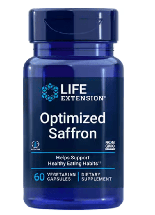Life Extension Optimized Saffron supplement bottle, screenshot from 2025.