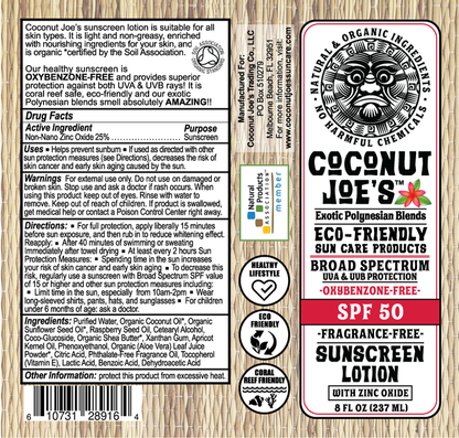 Coconut Joe's Sunscreen Lotion with Zinc Oxide 8 FL OZ