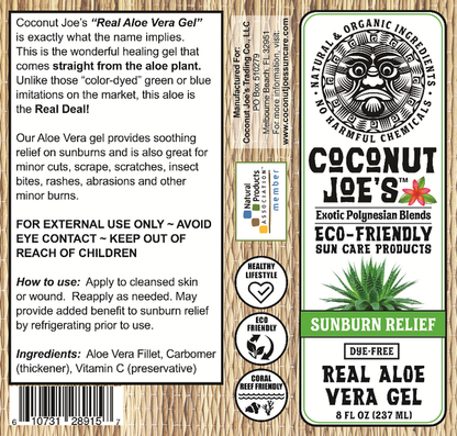 Coconut Joe's Sunburn Relief Real Aloe Vera Gel 8 FL OZ