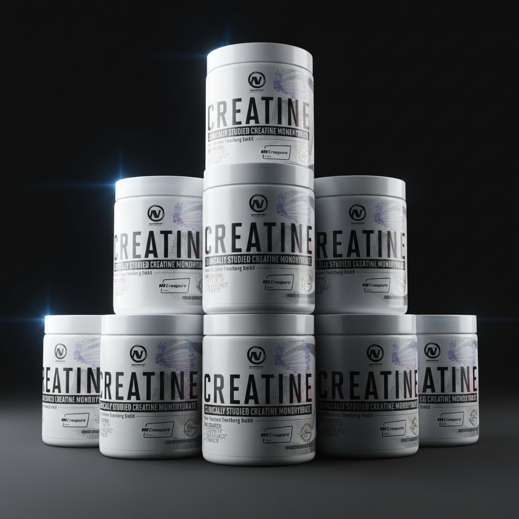Pile of Nutristat Creatine Monohydrate 300g jugs stacked together